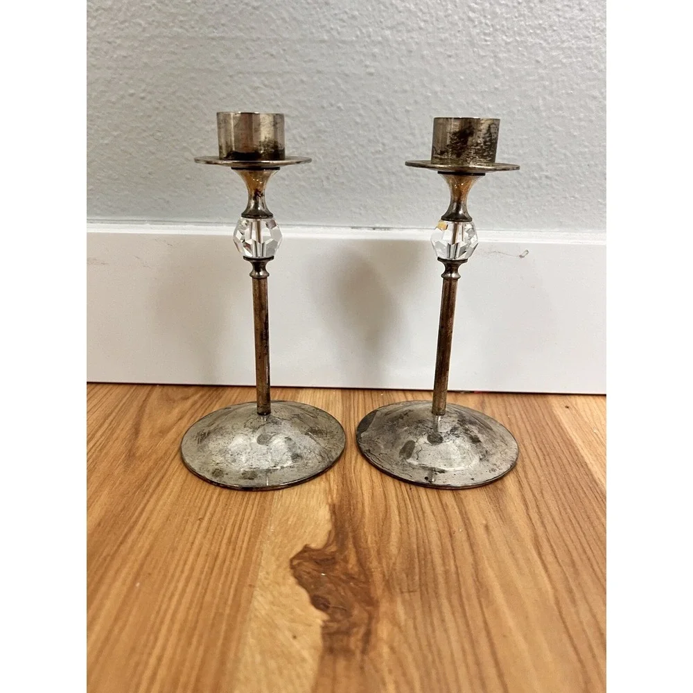 Vintage Pair of Brass (?) Candle Stick Holders 6